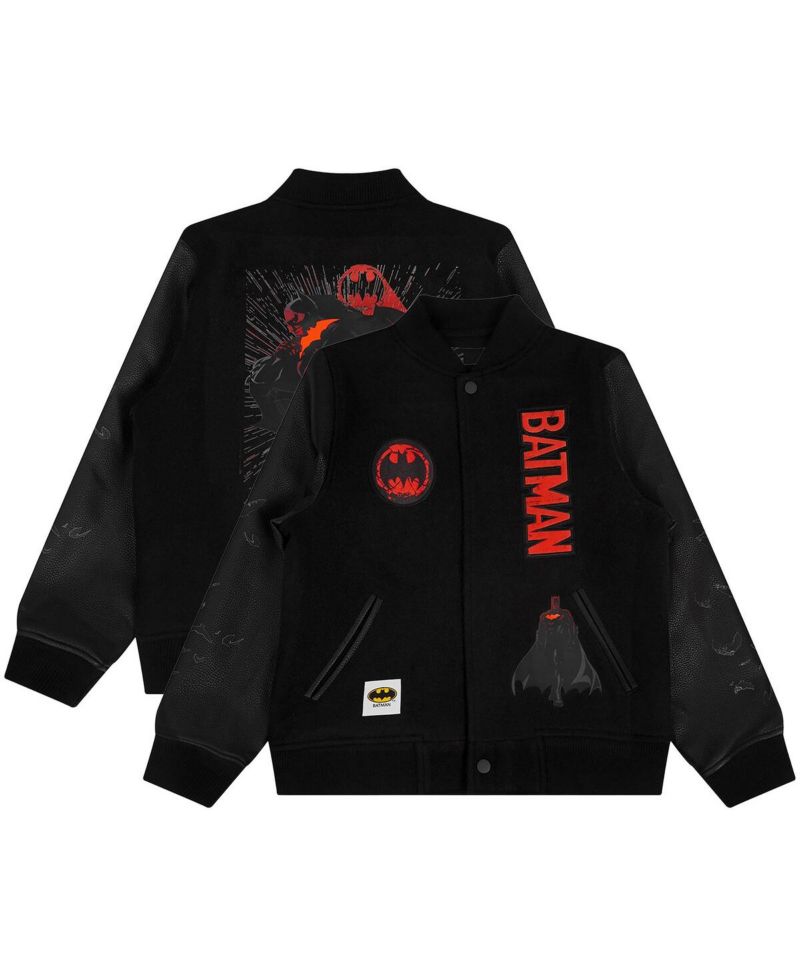 Big Boys and Girls Black Batman Comics Signal Full-Zip Varsity Jacket