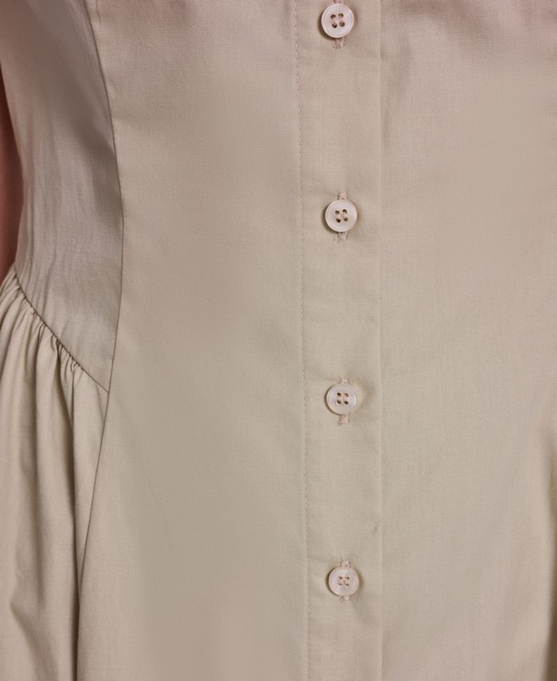 Women's Extended Cap Fit and Flare Seamed Shirt-Dress