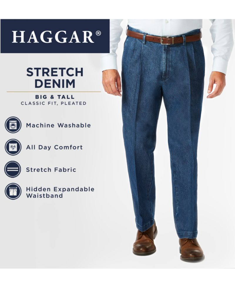Men's Big & Tall Stretch Denim Classic-Fit Pleated Pants