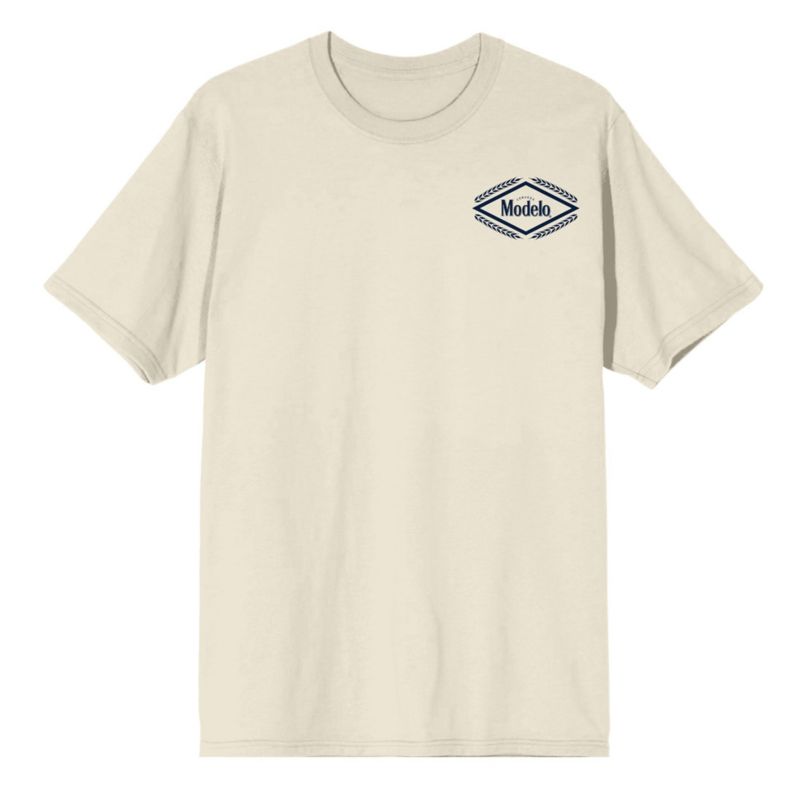 Men's Diamond Frame & Brush Stroke Logos Crew Neck Short Sleeve Natural T-shirt