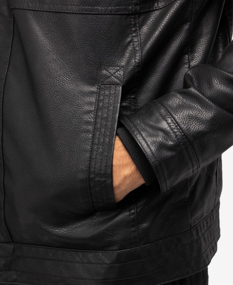 XRAY Men's Grainy PU Leather Hooded Jacket With Faux Shearling Lining