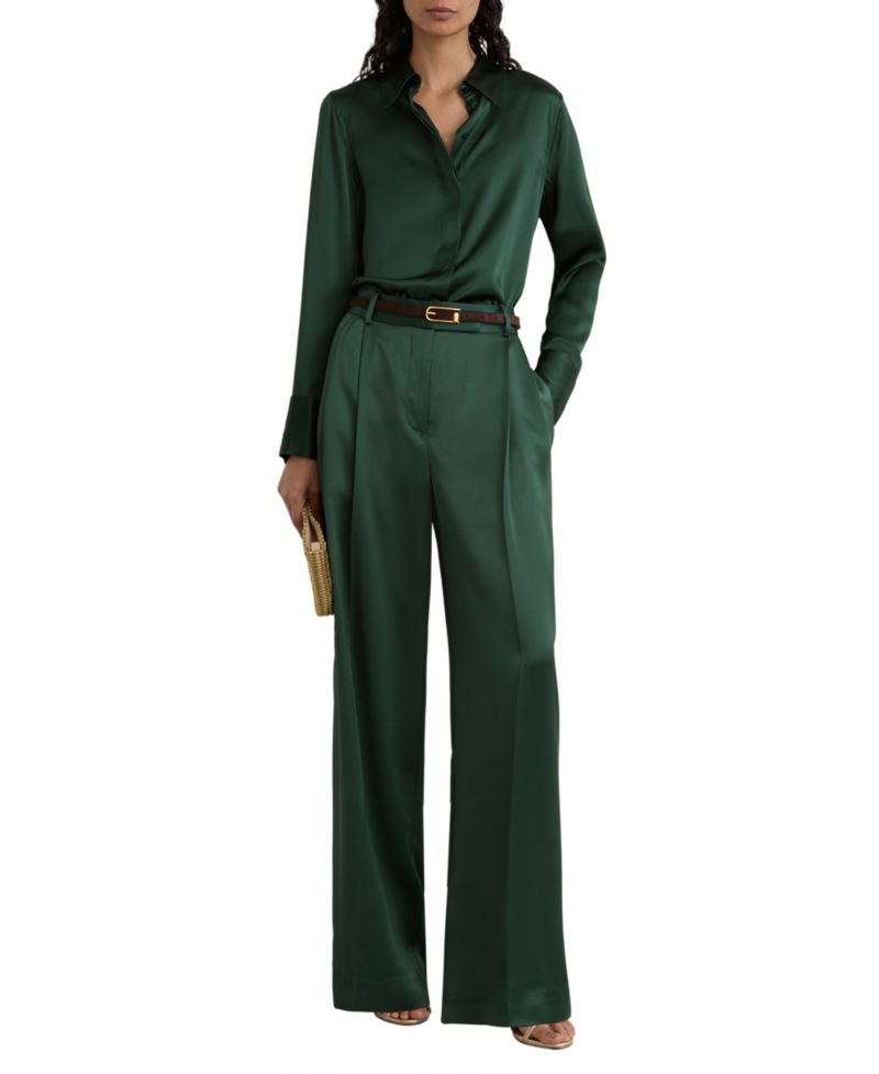 Women's Ameira Long-Sleeve Silk Satin Pointed-Collar Blouse