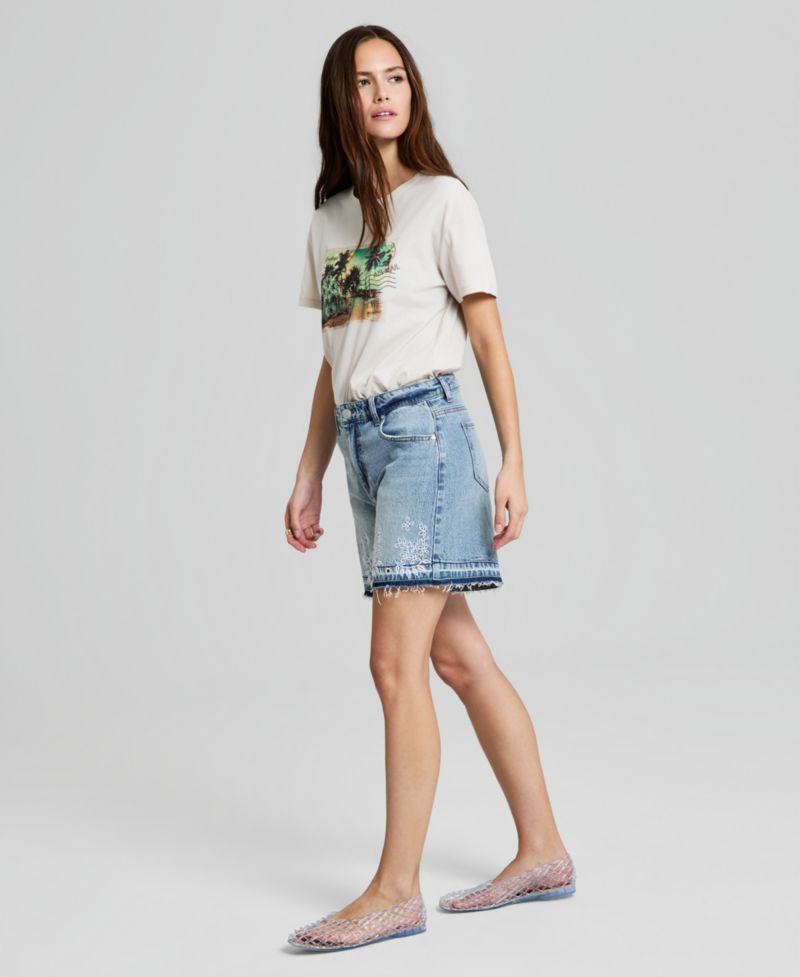 Women's High Rise Embroidered Denim Shorts