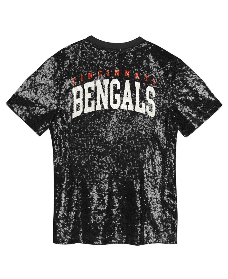 Big Girls Black Cincinnati Bengals Wordmark Sequin V-Neck Top