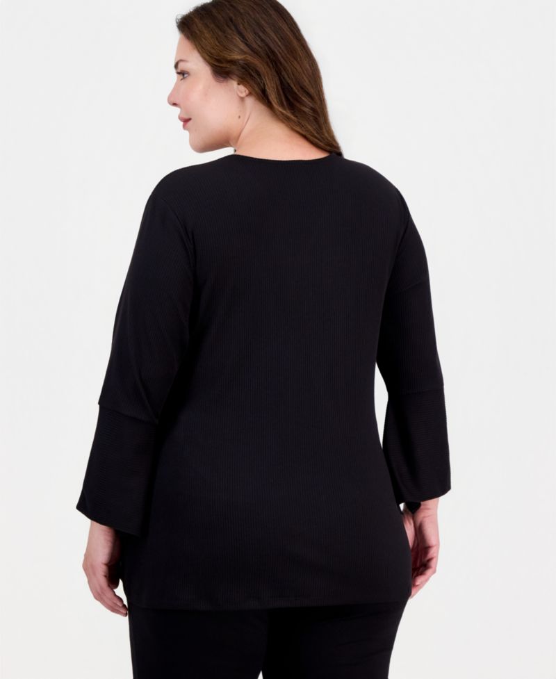 Plus Size Surplice-Neck Long-Sleeve Top