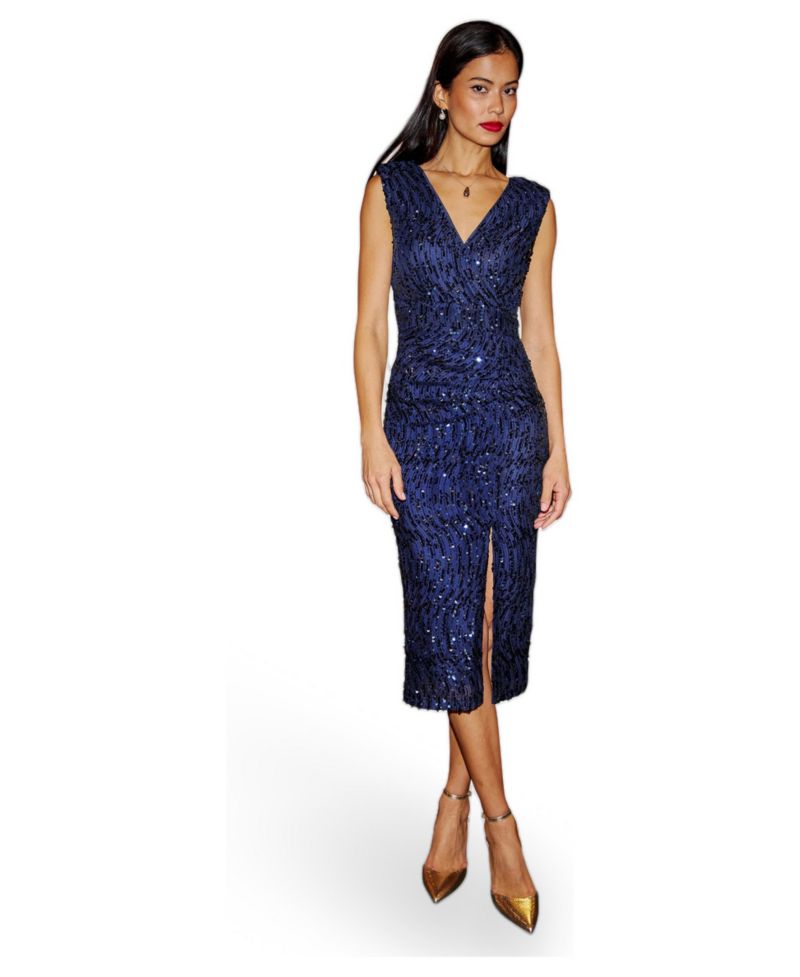 Women's Sequin Fitted Wrap Dress With Split Hem