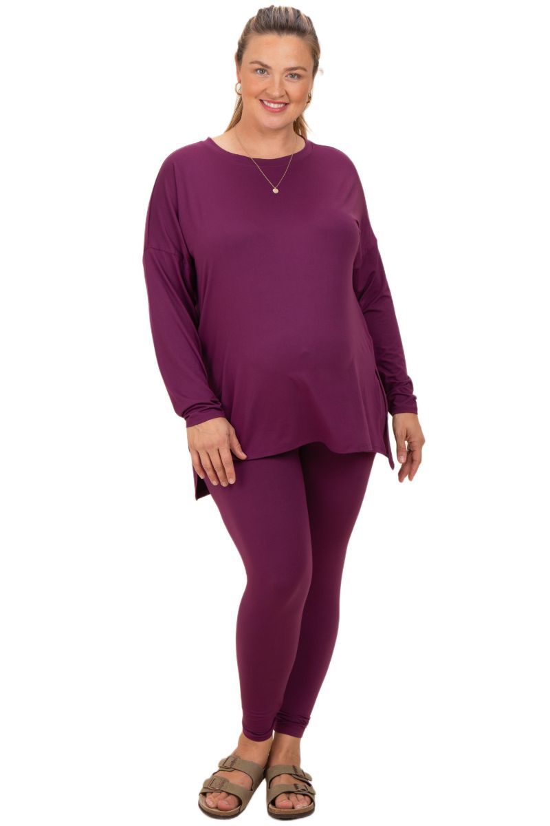 Plus Size Brown Brushed Knit Oversized Top and Legging Set