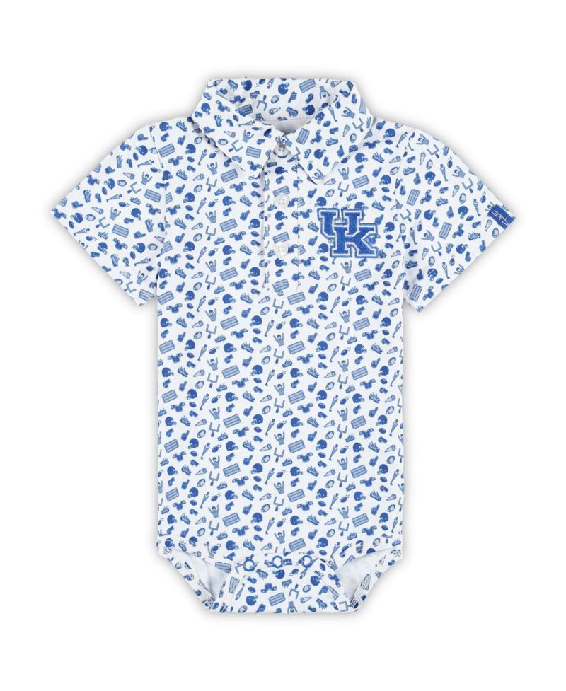 Baby Boys and Girls White/Royal Kentucky Wildcats Tom Allover Print Performance Polo Bodysuit