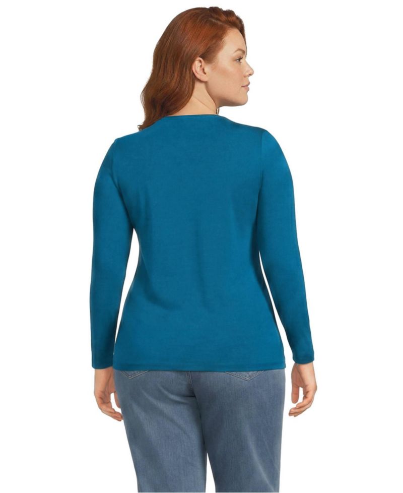Plus Size Lightweight Jersey Skimming Long Sleeve Crew Neck T-shirt