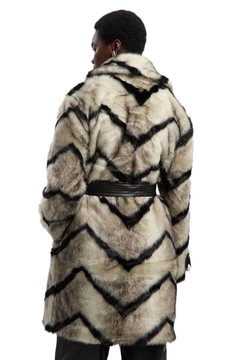 Women's Mono Faux Fur Belted Longline Coat