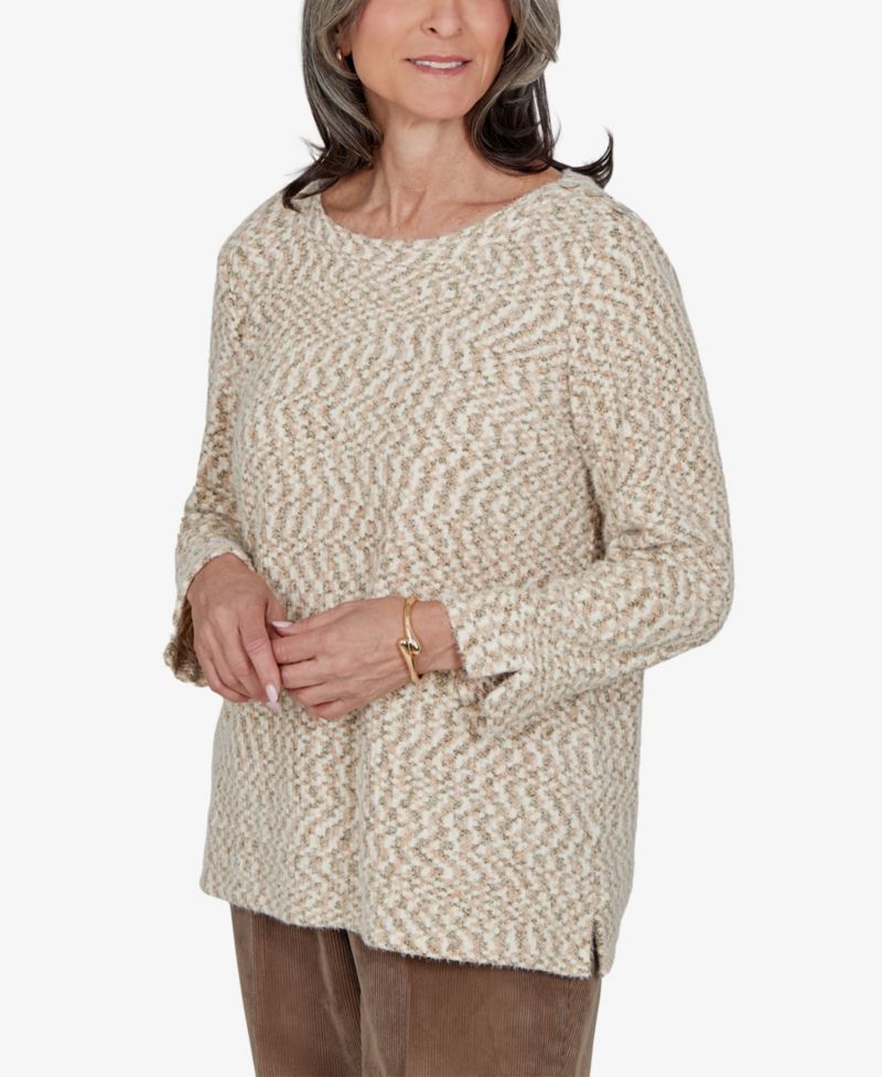 Petite Boat-Neck 3/4-Sleeve Loose Sweater