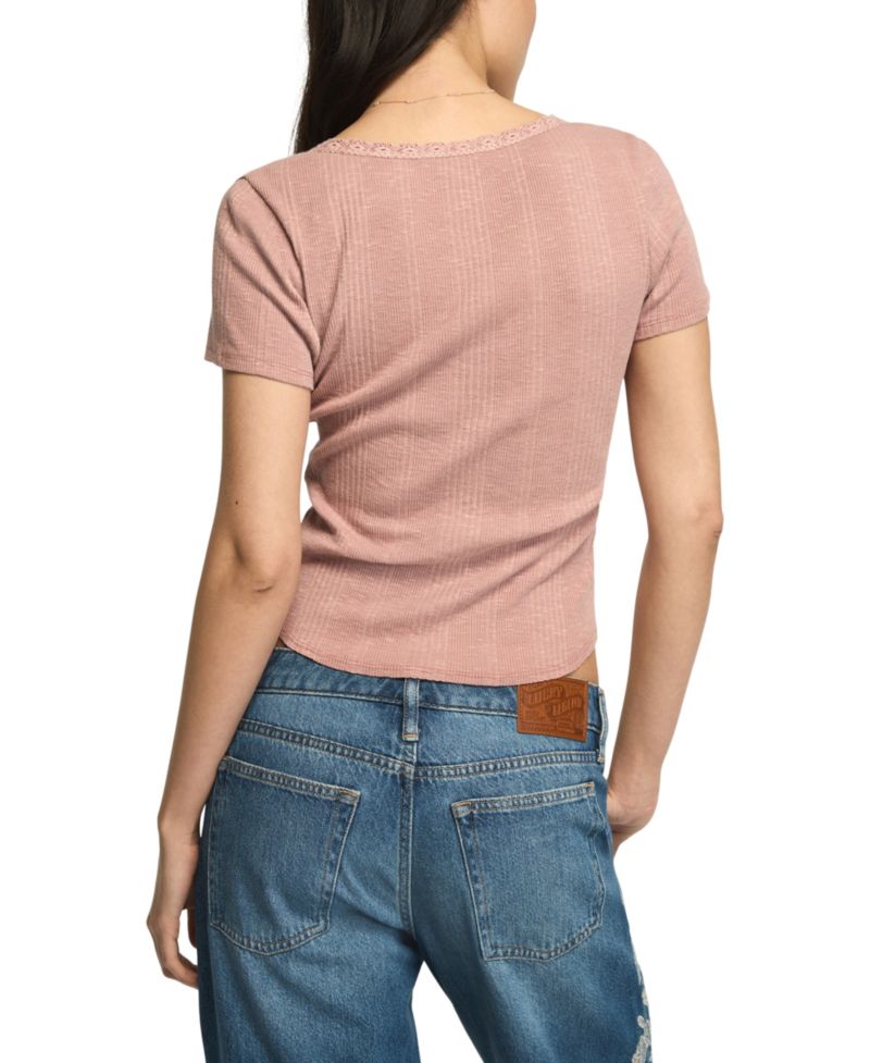 Women's Lace-Trim Short-Sleeve Henley T-Shirt