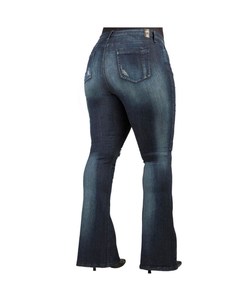 Women's Tall Curvy-Fit Denim Distressed Flare Jeans