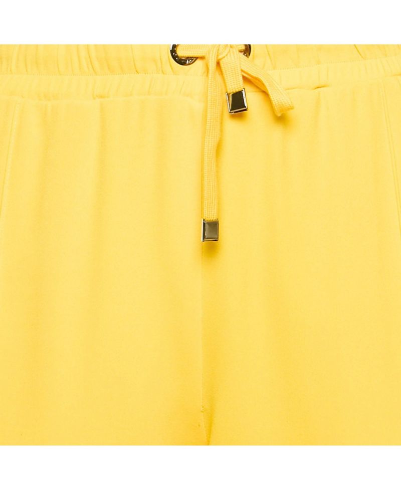 Women's Yellow Crepe Logo Tape Trimmed Trackpants