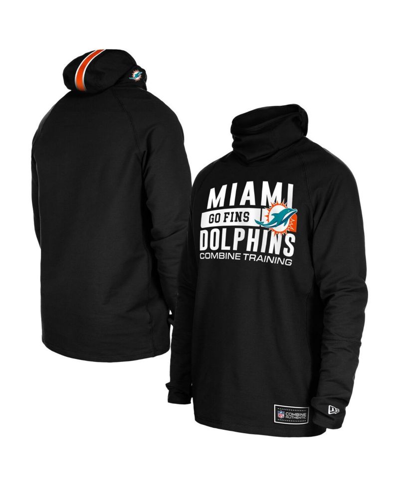 Men's Black Miami Dolphins Functional Fandom Balaclava Helmet Stripe Tri-Blend Hoodie
