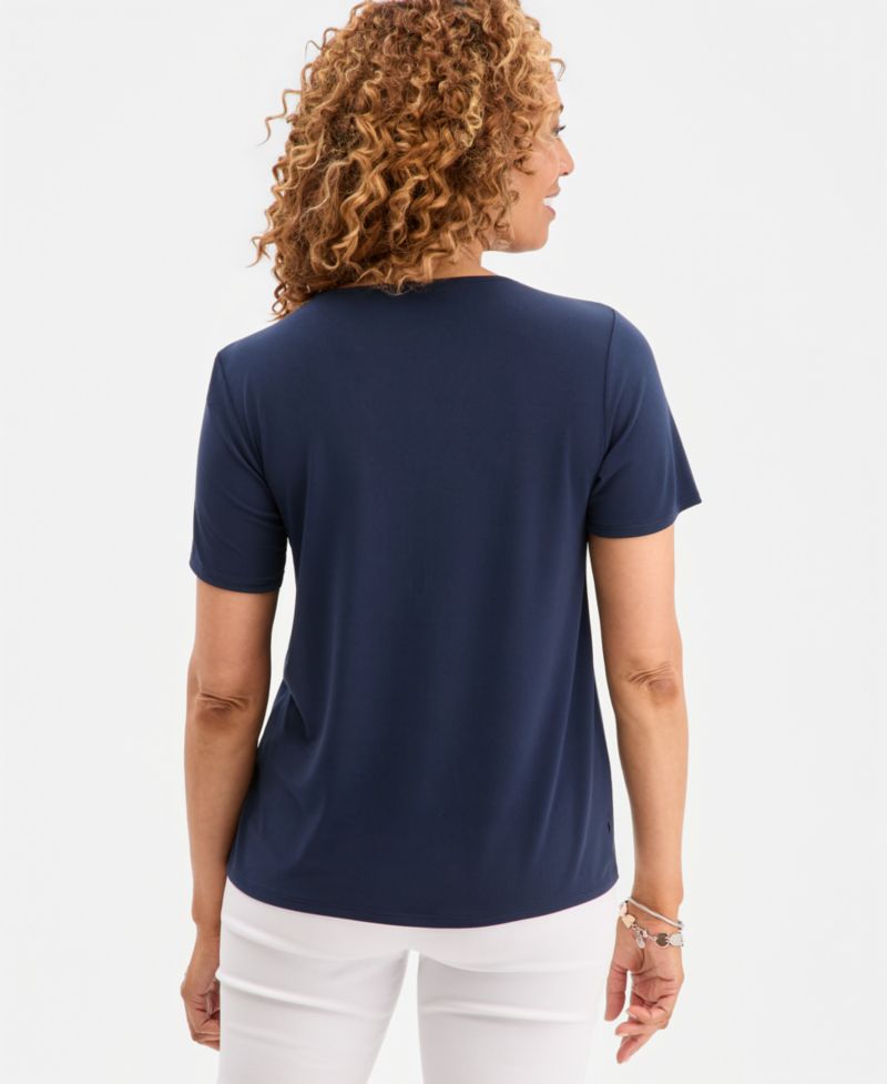 Women's V-Neck Front-Zip Pleated Top