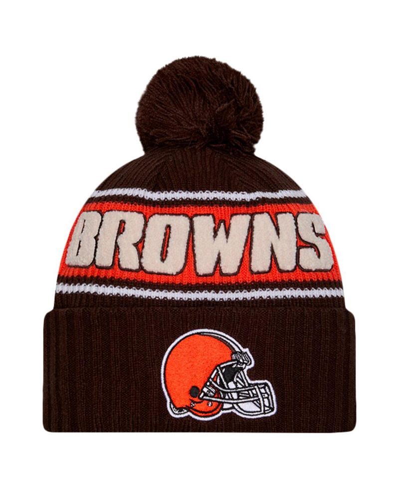 Men's Brown Cleveland Browns 2024 Sideline Cuffed Knit Hat with Pom