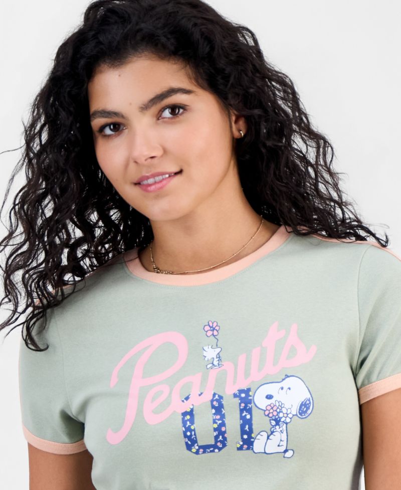 Juniors' Sporty Snoopy Ringer Tee