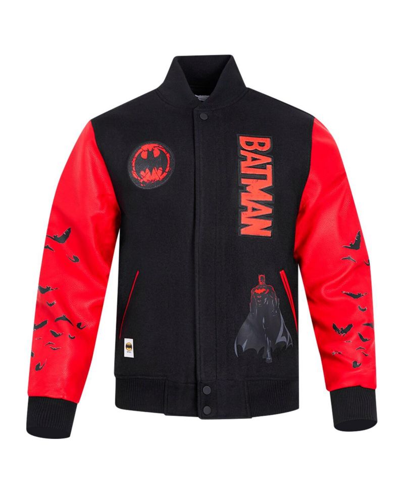 Men's Black/Red Batman Comics Signal Full-Zip Varsity Jacket