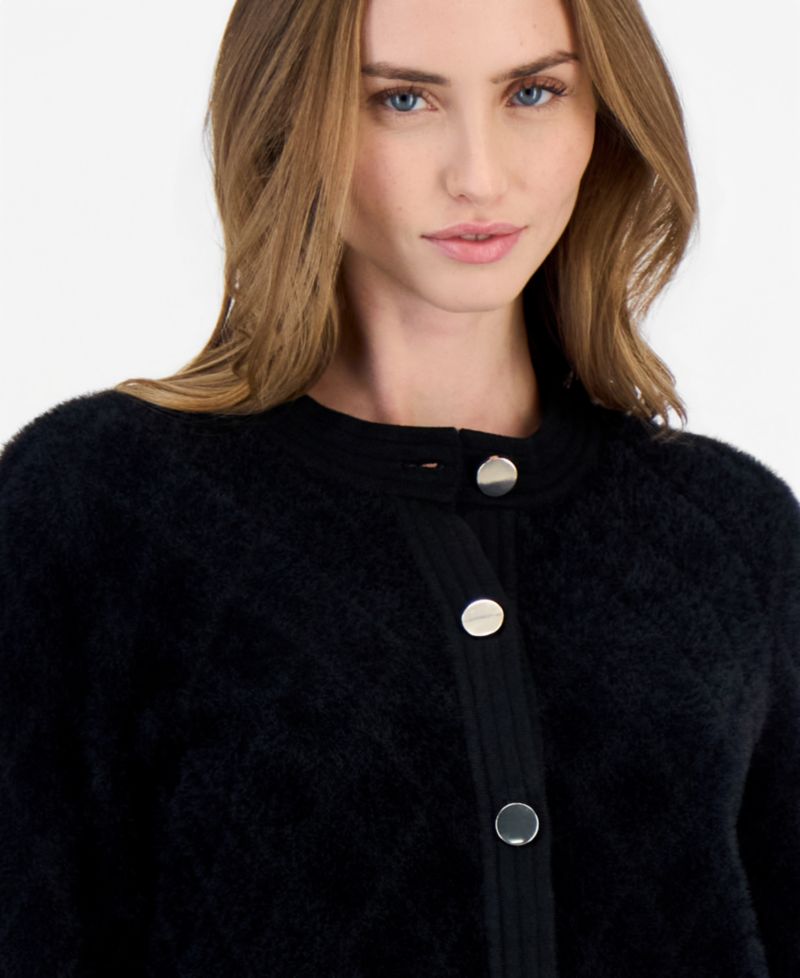 Women's Quilted Eyelash Yarn Cardigan