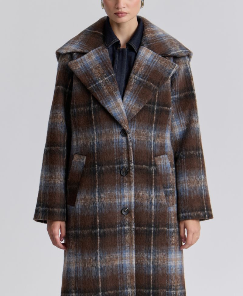 Women's Plaid Notch-Collar Maxi Coat