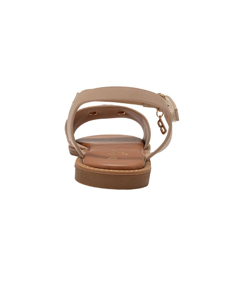 Girls Girl's Fashion Sandals - Dressy Shoes with Raffia Upper and Logo Medallion Accent