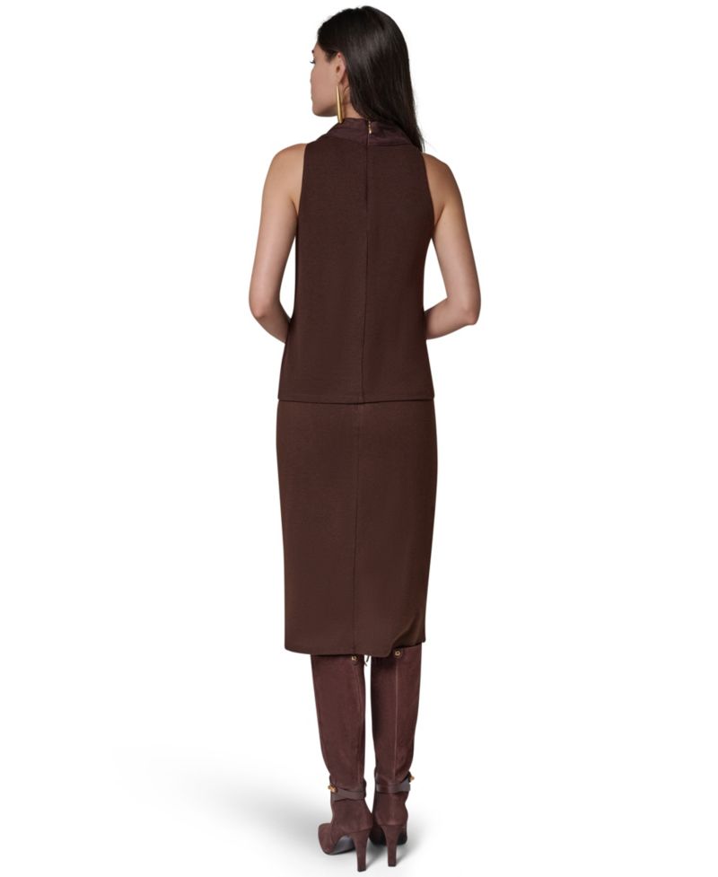 Women's Cowl Neck Mixed-Media Dressy Sleeveless Tank Top