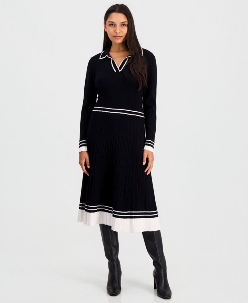 Women's Color-Blocked Polo-Collar Midi Dress