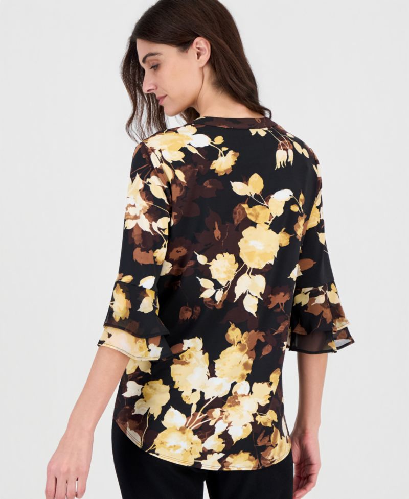 Women's Chiffon Floral-Print Split Neck Tunic