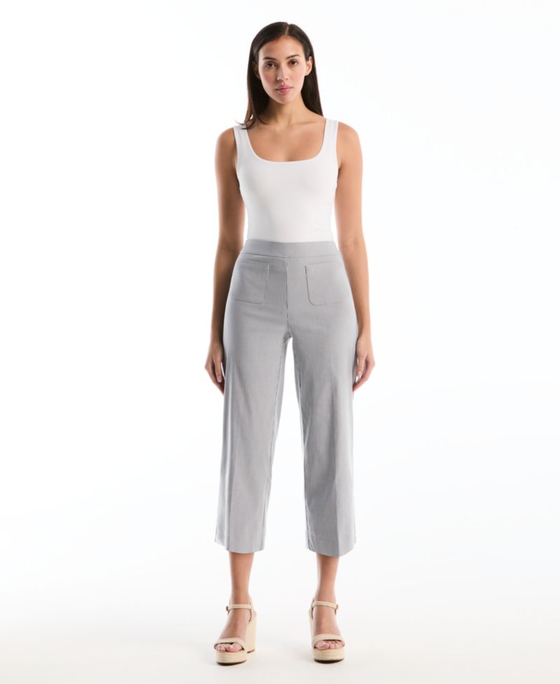 Petite Striped Patch Pocket Wide-Leg Pants