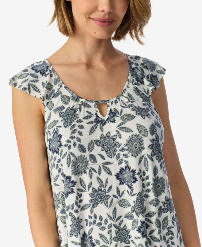Women's Short-Flutter-Sleeve Scoop Neck Jersey Midi Nightgown