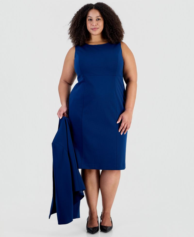 Plus Size Stretch Ponte Empire-Waist Jacket and Dress, 2-Piece Suit