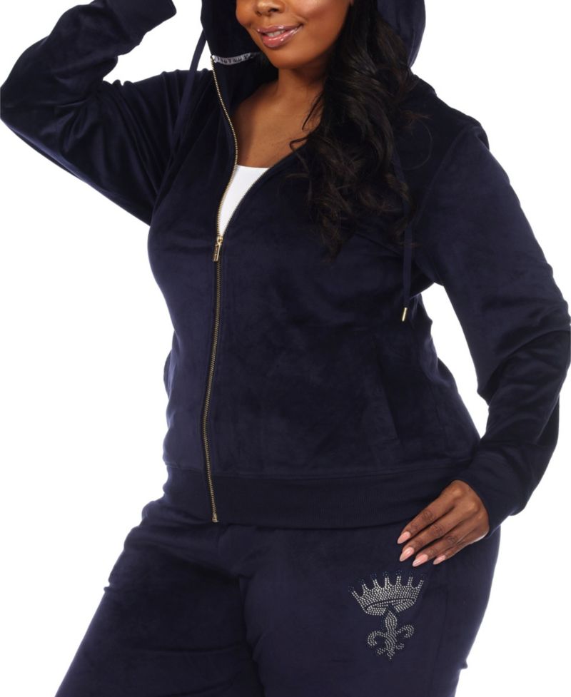 Plus Size Rhinestone Velour Tracksuit 2 Piece Set