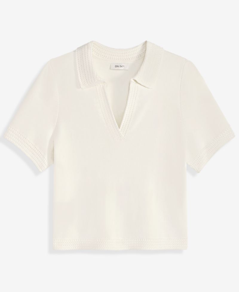 Women's Short-Sleeve Crochet Collar Polo Sweater