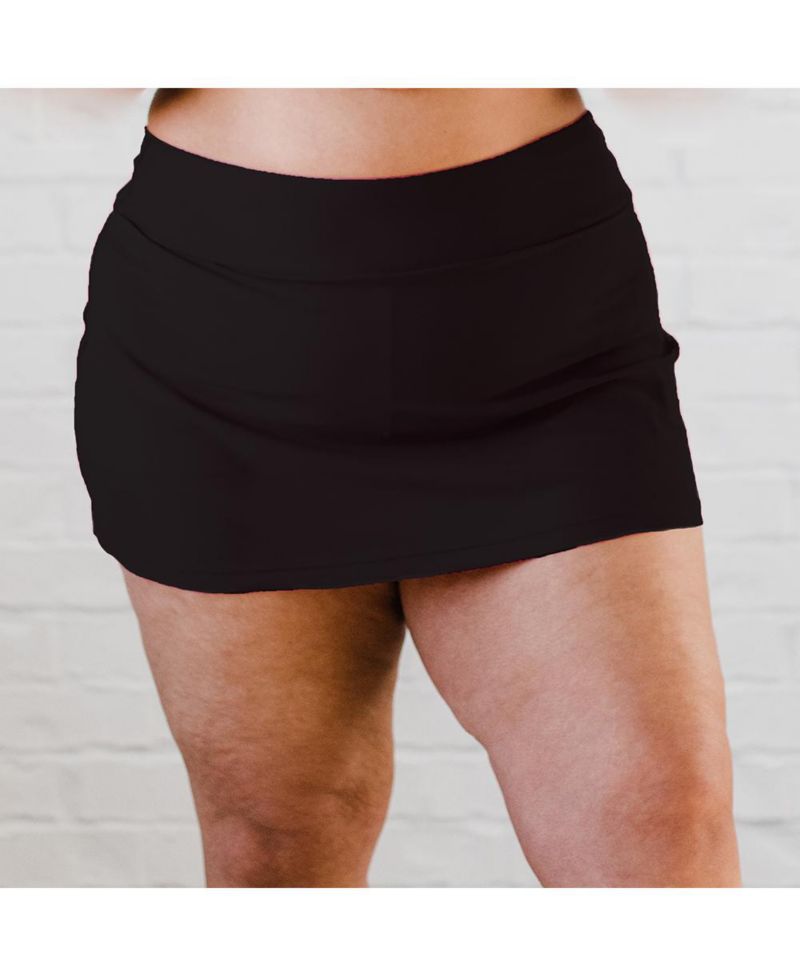 Plus Size Chlorine Resistant High Waisted Mini Swim Skirt With Shorts