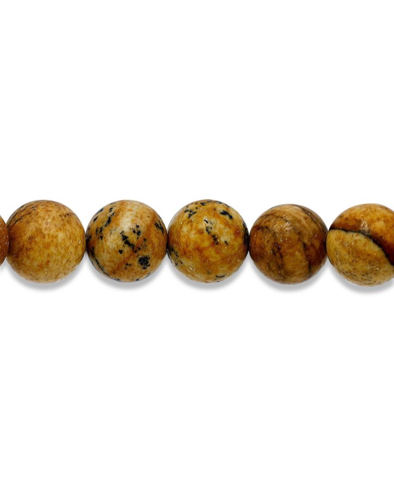 Picture Jasper Beads and Starfish Charm Gold Plated Stretch Bracelet