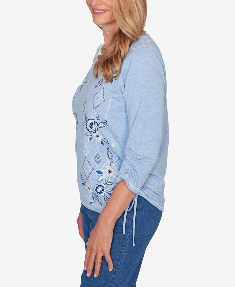 Petite Austin Floral Diamond Embroidered Knit Top