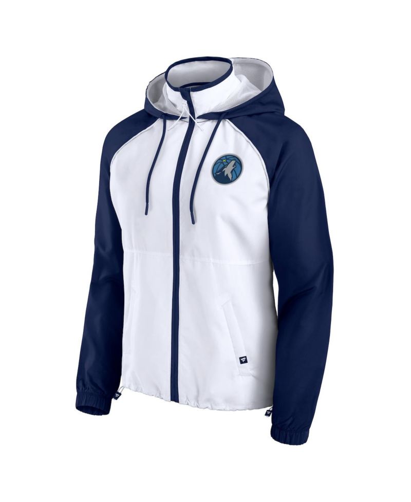 Women's White/Navy Minnesota Timberwolves Anorak Raglan Full-Zip Hoodie Jacket