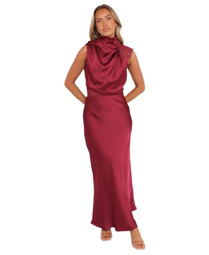 Women's Anabelle Halter Neck Lace Maxi Dress - Berry