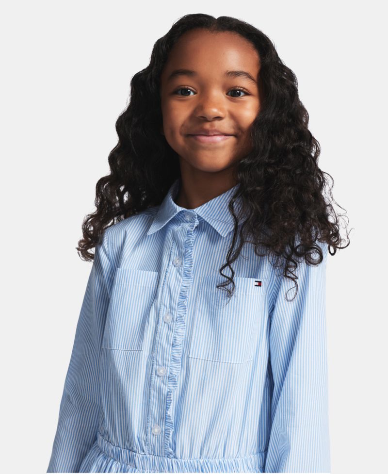 Girls' 7-16 Striped Long-Sleeve Shirt Dress