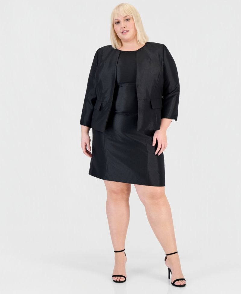 Plus Size Open-Front Jacket & Sleeveless Sheath Dress