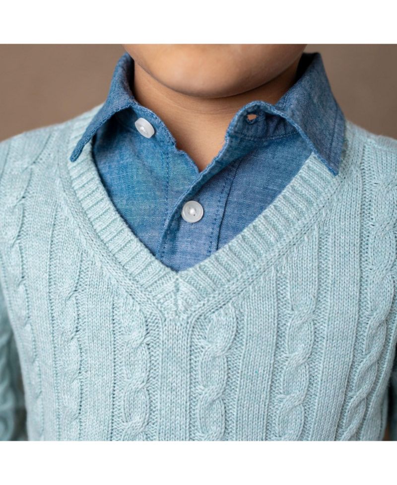 Baby Boys Hope and Henry Organic Long Sleeve Fine Gauge Cable V-Neck Sweater