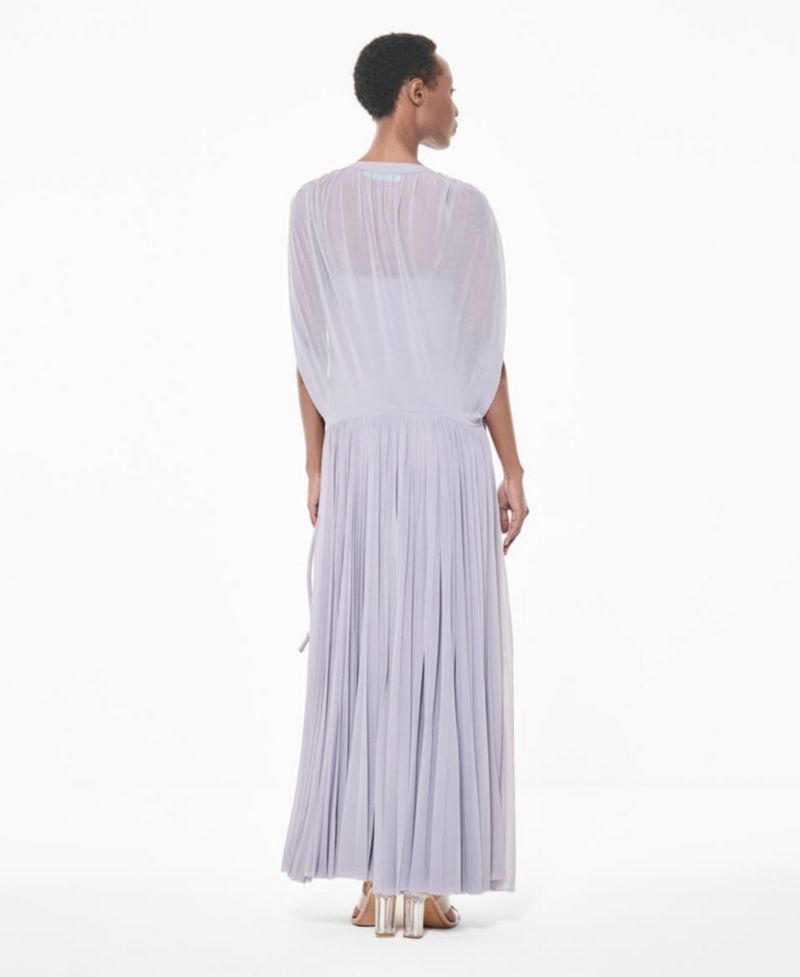 Women's Pleated Marked Waist Short-Sleeve Maxi Dress
