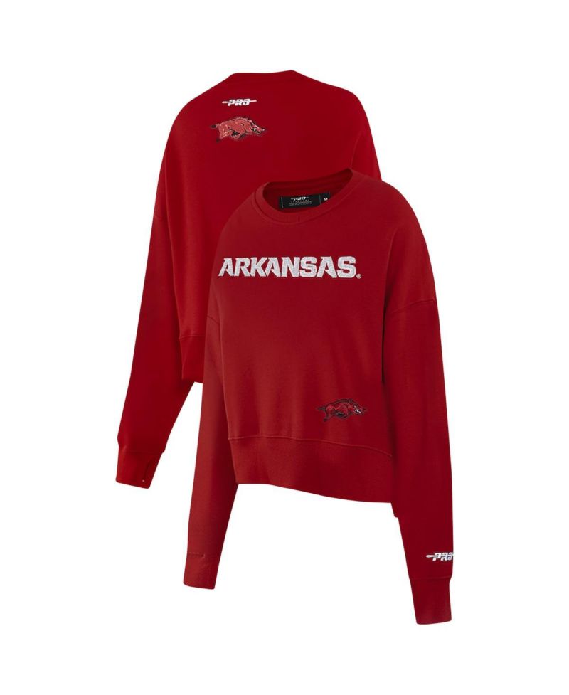 Women's Cardinal Arkansas Razorbacks Sequin Boxy Cropped Pullover Sweatshirt