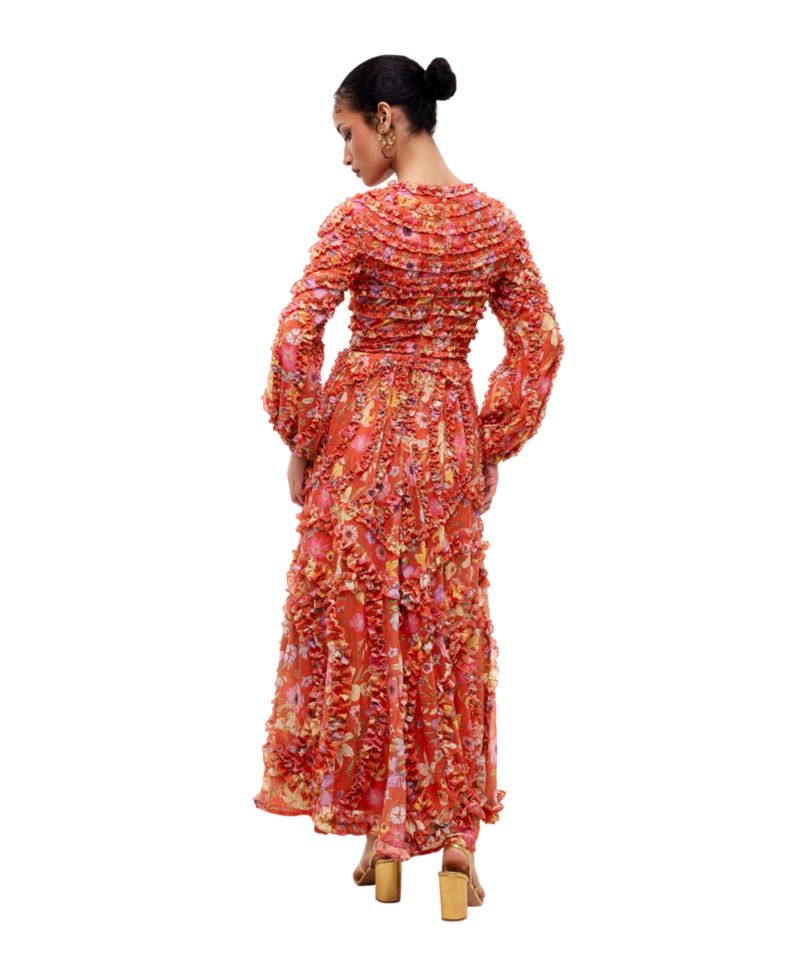 Women's Modest Ruffle Floral Net Dress