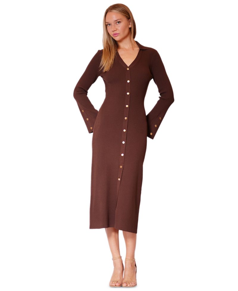 Women's V-Neck Button-Front Sweater Dress