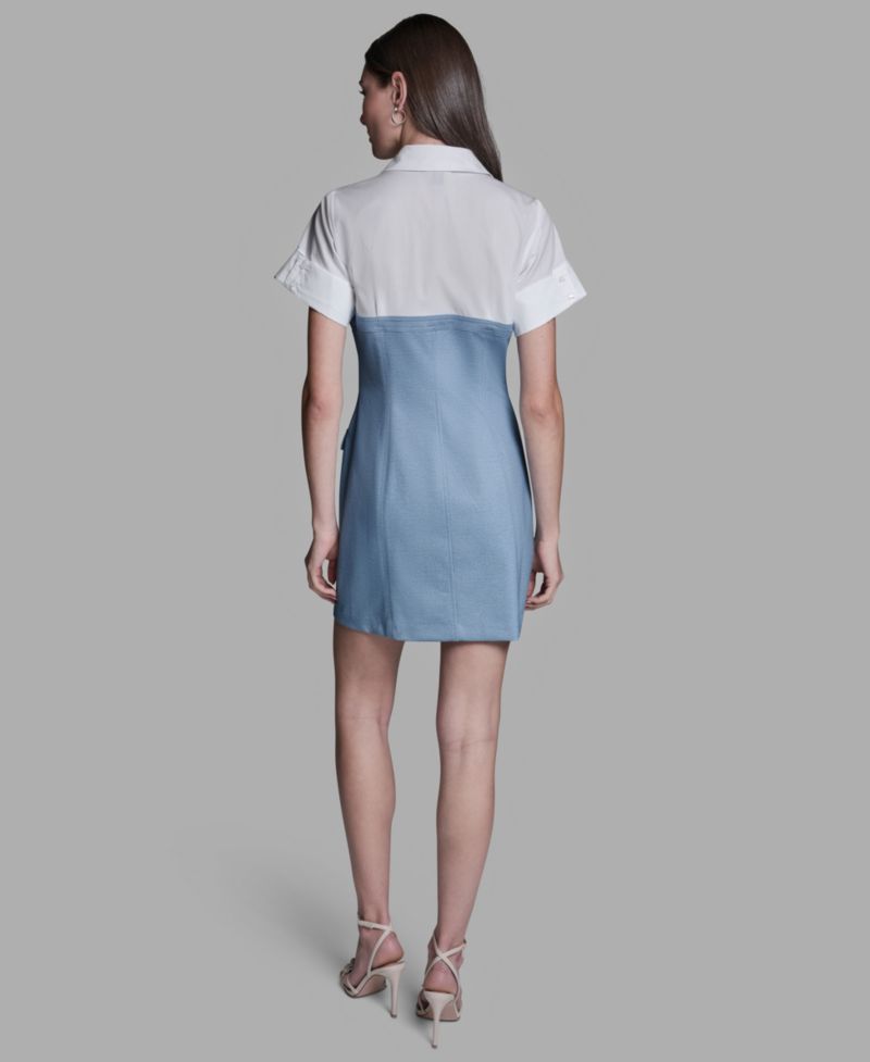 Women's Collared Neck Short-Sleeve Mini Dress