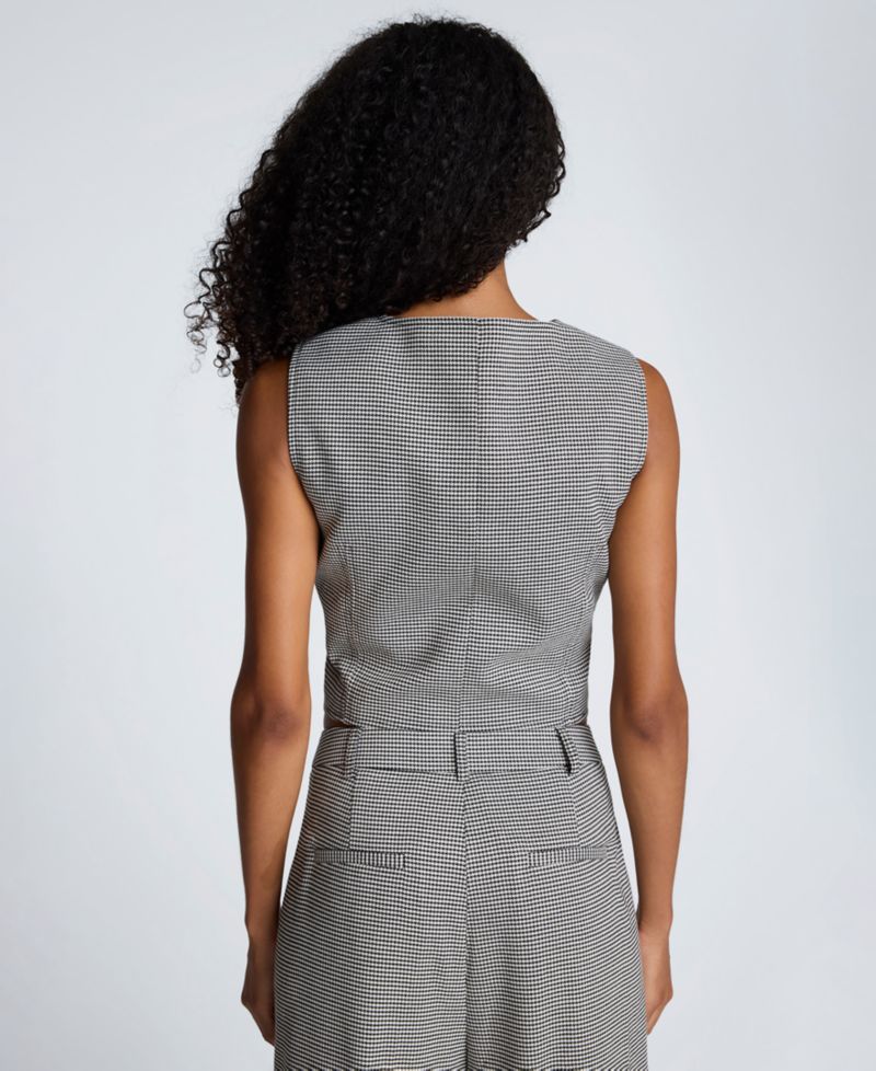 Women's Houndstooth Cropped Fitted Bodice Vest