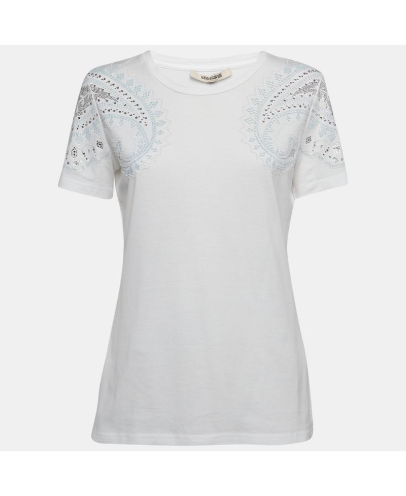 Women's White Crystal Embellished Jersey T-Shirt