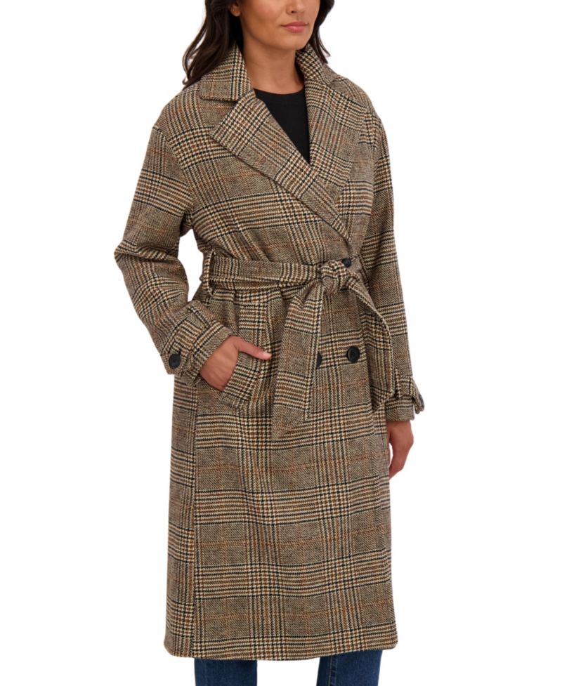 Women's Long Belted Oversized Double Breasted Faux Wool Coat